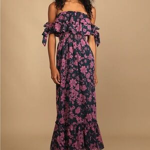 Lulu's Pink and Black Floral Maxi Dress